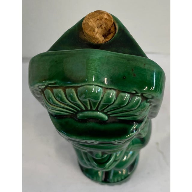 Vintage Kahlua Handmade Jade Green Tiki Aztec K&b Glazed Ceramic Decanter Mexico For Sale In Dallas - Image 6 of 10