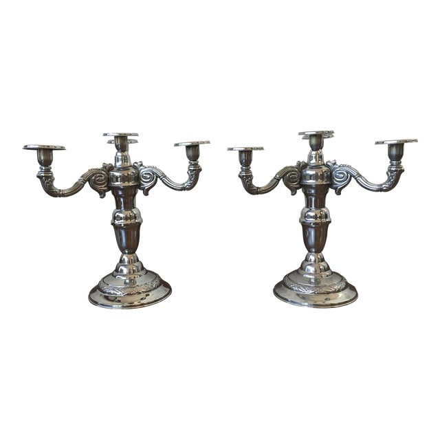 Pair of Four-Armed Art Deco Candlesticks, 1930s-1940s, Sweden For Sale