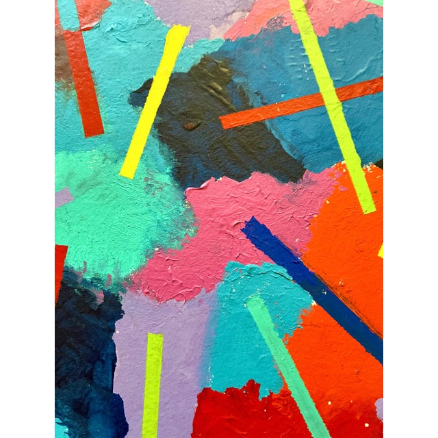 Metal Early 1980s Post Modern Abstract Multi Color Painting/ 80s Textured Wall Art For Sale - Image 7 of 8