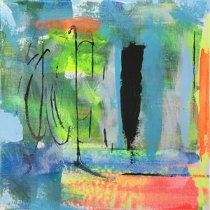 “Fashion Week” Contemporary Abstract Study Mixed-Media Painting by Steve Stilgenbauer