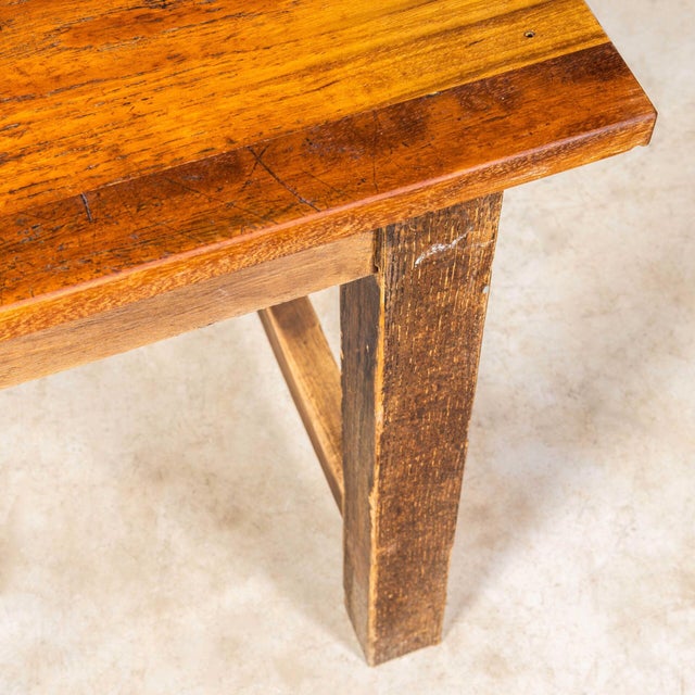 Wood Vintage English Oak and Iroko School Table, 1950s For Sale - Image 7 of 9