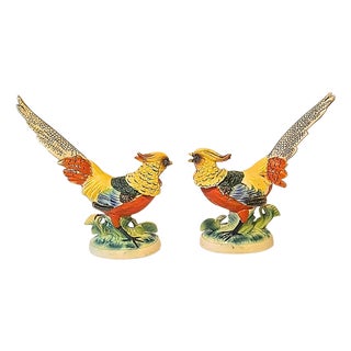 Vintage Folk Art Pheasant Figurines- A Pair For Sale