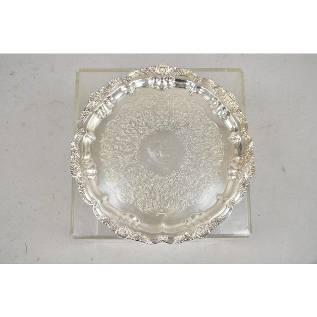 Vintage EPCA Silverplate by Poole 3216 Round Salver Platter Tray - Engraved. Item features etched "H" monogram to center,...