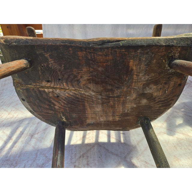 Antique Vernacular. Pair of 19thC Country Primitive Comb/Stick-Back Windsor Chairs With Original Green Paint For Sale - Image 11 of 14