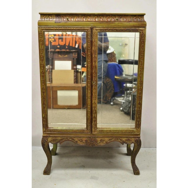 Antique Georgian Green Painted Mirror Front 2 Door Curio China Radio Cabinet For Sale - Image 13 of 13