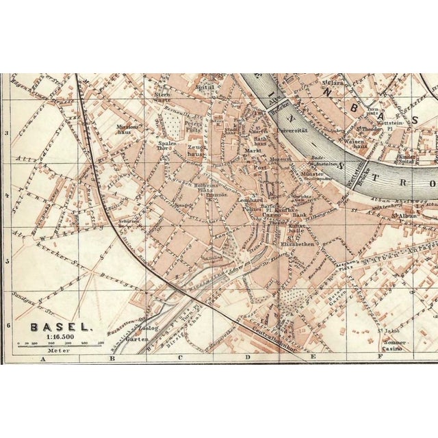 Circa 1900 map of Basel Switzerland from a Swiss travel atlas. Combined shipping available, please inquire.