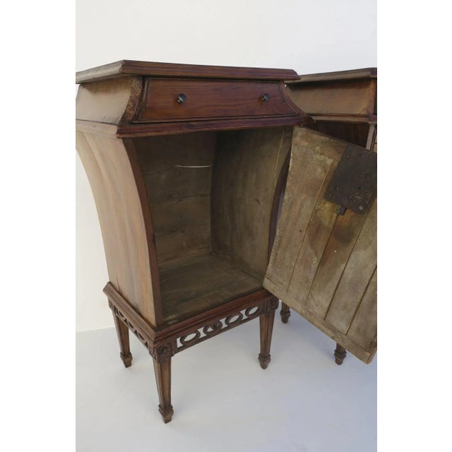 19th Century 19th century Italian Walnut One Drawer One Door Side Cabinets Tables - a Pair - a Pair For Sale - Image 5 of 9
