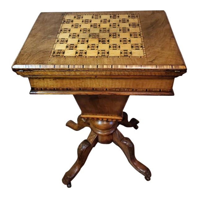 19th Century English Regency Burl Walnut Marquetry Inlaid Games Table For Sale