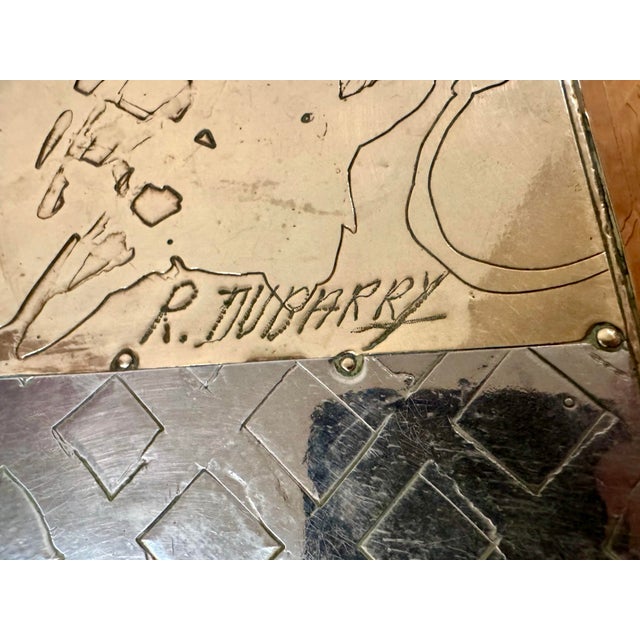 Rodolfo Dubarry Signed Console Table Handcrafted Brass & Pewter Panels Ooak C. 1970’s For Sale - Image 12 of 12