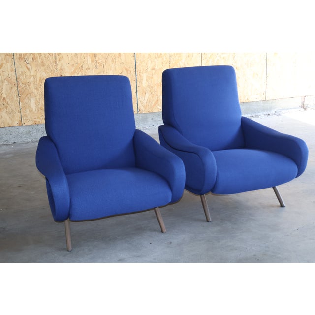 1950s Pair of Early 1st Edition Lady Chairs by Marco Zanuso for Arflex in Raf Simmons Fabric, Italy, 1950s For Sale - Image 5 of 13