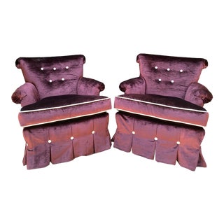1950's Dorothy Draper Purple Silk Velvet Tufted Club Chairs - a Pair For Sale