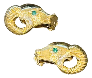 Vintage KJL for Avon Ram Head Clip-on Earrings – Kenneth Jay Lane 1980s Gold-Toned Statement Jewelry, A Pair