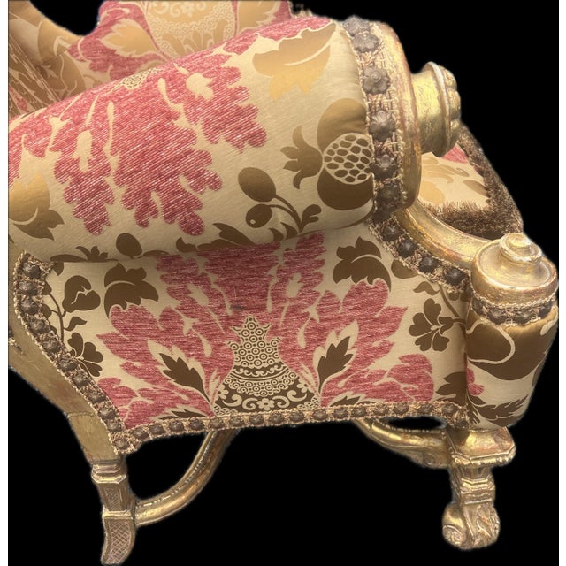 Wood Vintage Venetian Rococo Giltwood High-Back Wingback Armchair 55” For Sale - Image 7 of 15