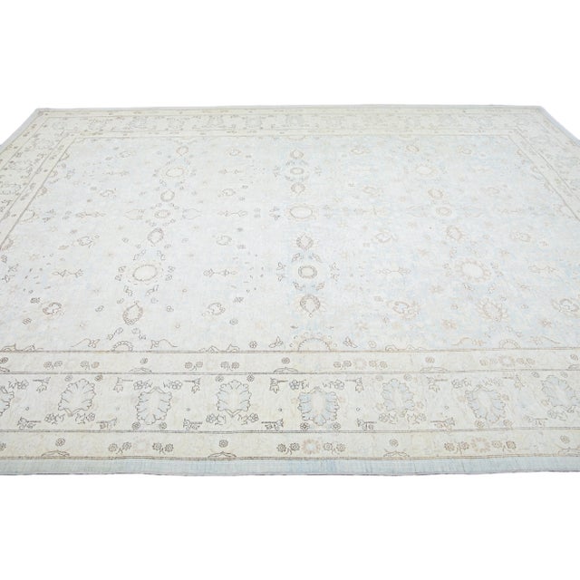 Textile Light Blue Modern Persian Tabriz Style Handmade Floral Wool Rug For Sale - Image 7 of 9