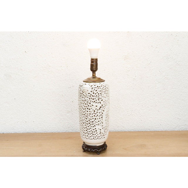 Alabaster Alabaster White Lattice Bloom Porcelain Lamp For Sale - Image 8 of 9