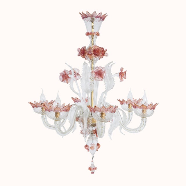 Venetian 6-Light Chandelier in White and Pink Murano Glass, 1960s For Sale - Image 9 of 9