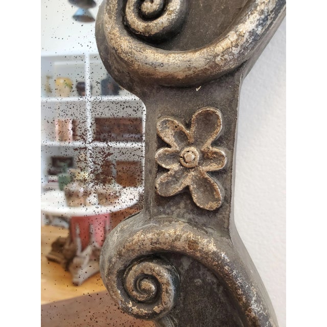 Silver Modern Art Deco Style Silver Gilt Mirror With Rosettes and Antiqued Glass For Sale - Image 8 of 13