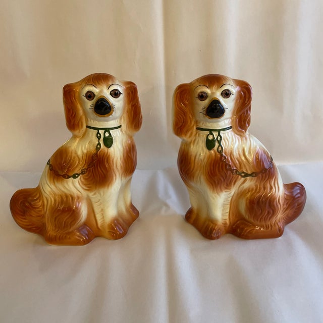 Staffordshire Glass Eye Russet Staffordshire Spaniels - A Pair For Sale - Image 4 of 5
