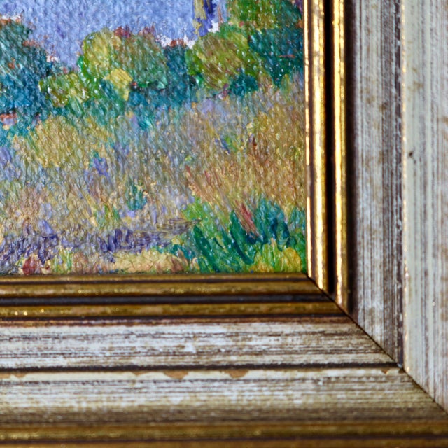 Vibrant impressionist landscape painting, reminiscent of California school art, features a mountain vista with a detailed...