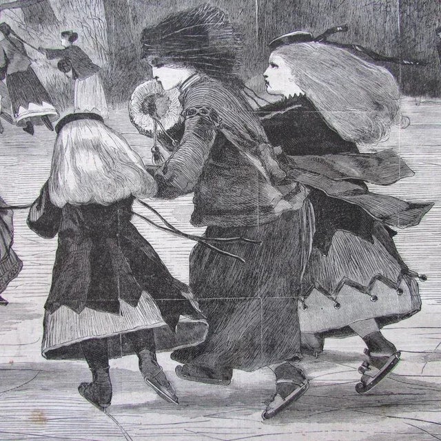 Antique Harper's Weekly Winslow Homer Winter a Skating Scene 1868 Wood Engraving For Sale - Image 4 of 11