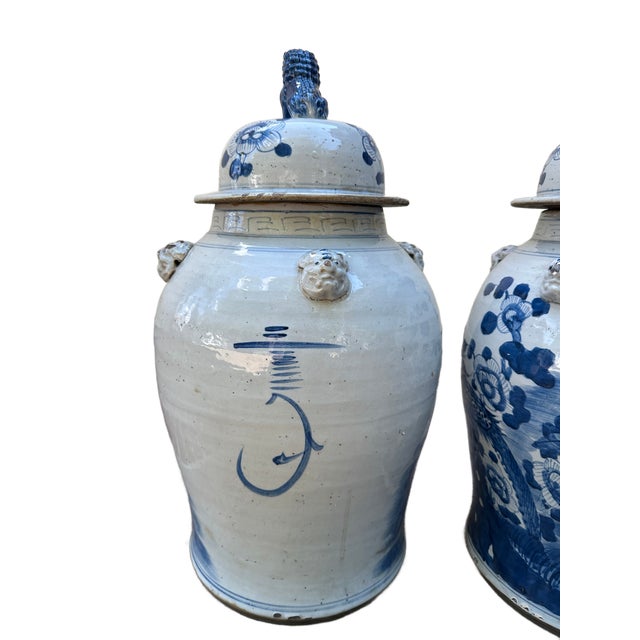 2020s Extra Large Flowers and Birds Chinoiserie Pottery Ginger / Temple Jars - A Pair For Sale - Image 5 of 5