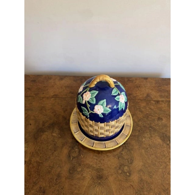 Lovely antique Victorian quality Majolica cheese dish having a quality dome shaped lift off top with a shaped handle to...