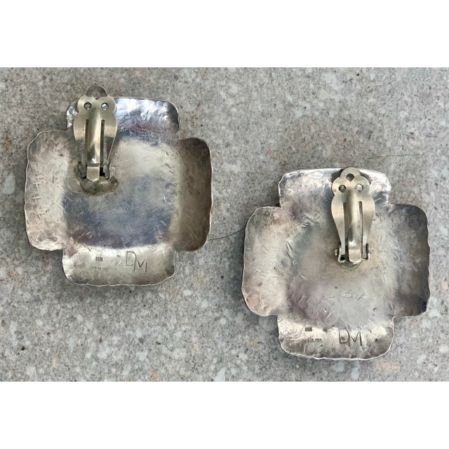 1980s Early Vintage 1980’s Dian Malouf Oxidized Sterling & 14k Gold Hammered ‘Signature’ Cross Earrings, With Beaded Silver Frame, A Pair For Sale - Image 5 of 11