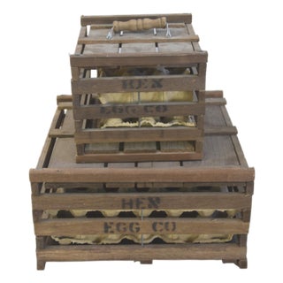 Antique Slated Wood Egg Crates, Set of 2 For Sale