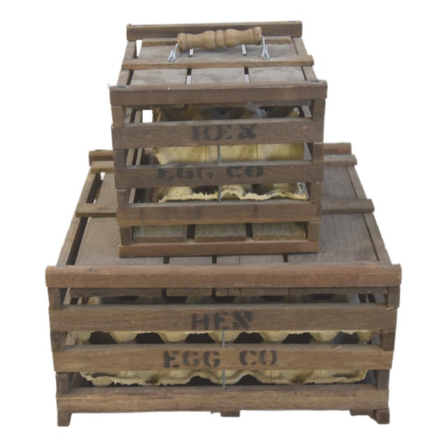 Antique Slated Wood Egg Crates, Set of 2 For Sale