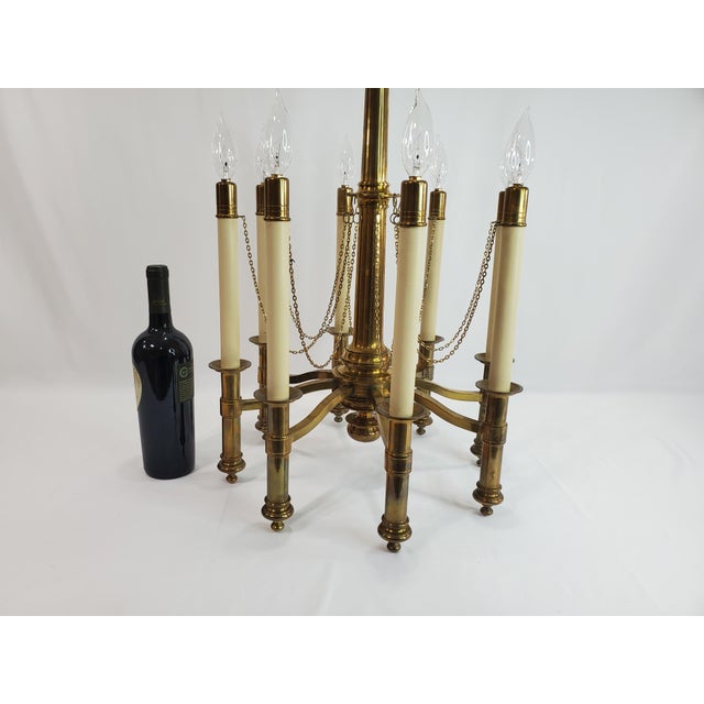 1970s Mid Century Modern Chapman Brass 8-Light Candlestick Chandelier For Sale - Image 10 of 12