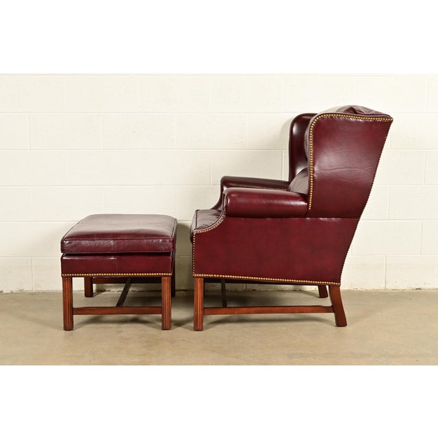 Hancock & Moore Chippendale Wingback Leather Lounge Chair With Ottoman For Sale - Image 12 of 15