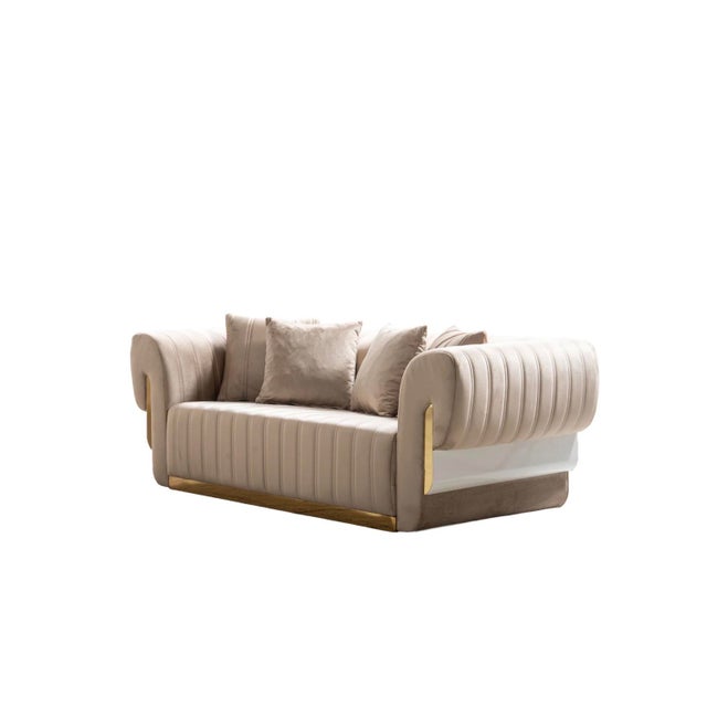 Early 21st Century New Luna 3–Piece Channel Tufted Gold Accent Luxury Sofa Set - Sofa , Loveseat & Chair For Sale - Image 5 of 18