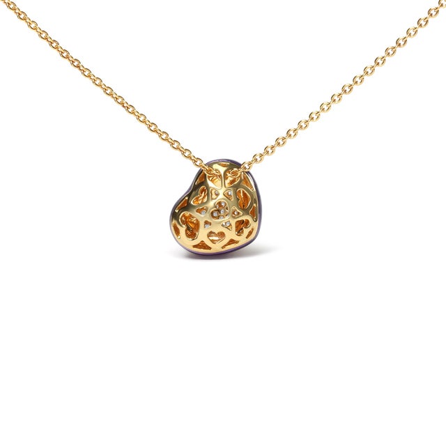 Haus of Brilliance 18K Yellow Gold Blue Enamel 1/10 Cttw Round Pave Diamonds Heart Shape 18" Pendant Necklace (G-H Color, SI1-SI2 Clarity) - Adjustable up to 16" - 18" For Sale - Image 4 of 6
