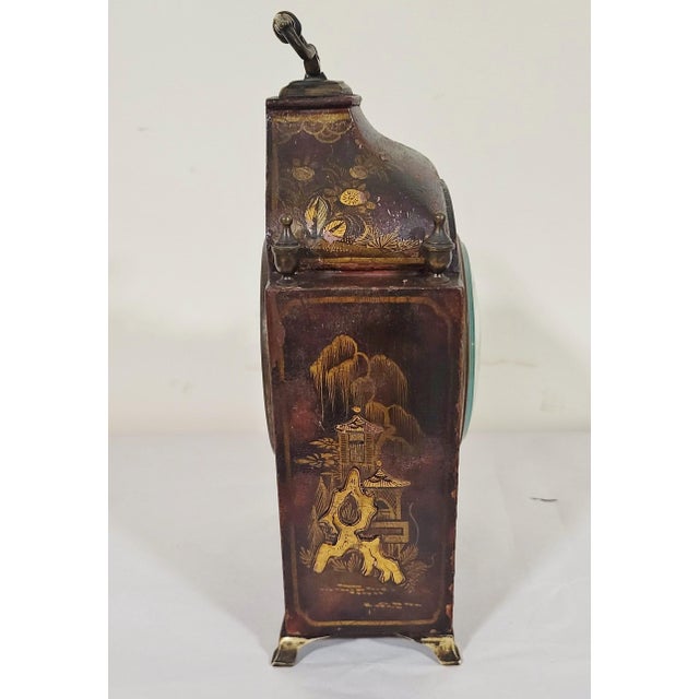 Wood Antique English Bronze & Chinoiserie Painted Shelf Clock by Mappin & Webb For Sale - Image 7 of 18