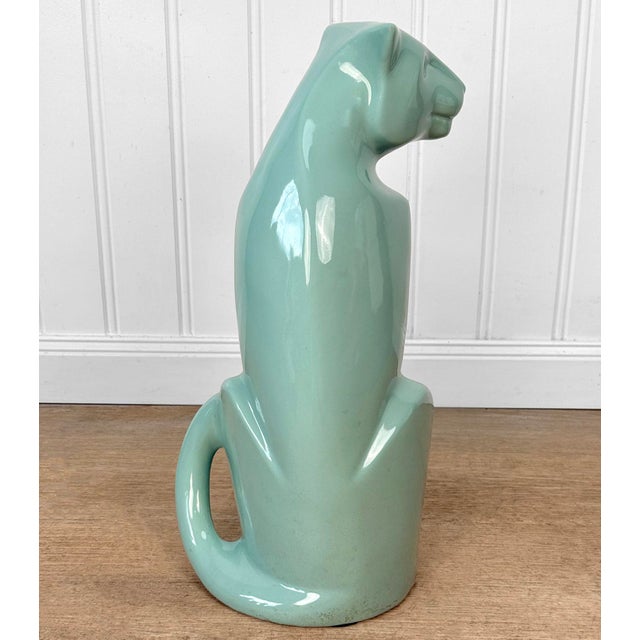 Vintage 21" Art Deco Celadon Green Porcelain Panther Floor Statue For Sale - Image 6 of 8