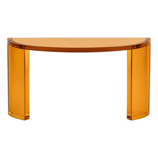 Amber Acrylic Half Circle Console Table For Sale