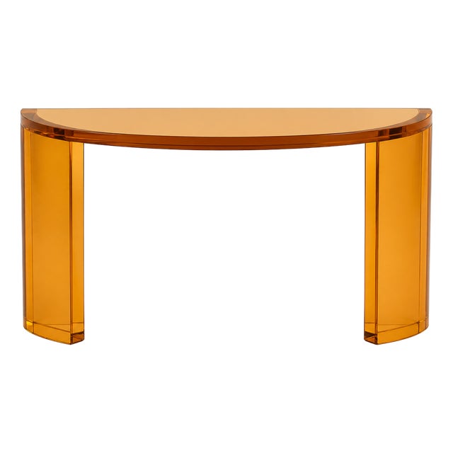Amber Acrylic Half Circle Console Table For Sale