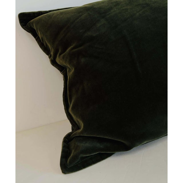 Mid-Century Modern Rejuvenation Olive Green Cotton Velvet Lumbar Pillow, Hand-Crafted For Sale - Image 3 of 10