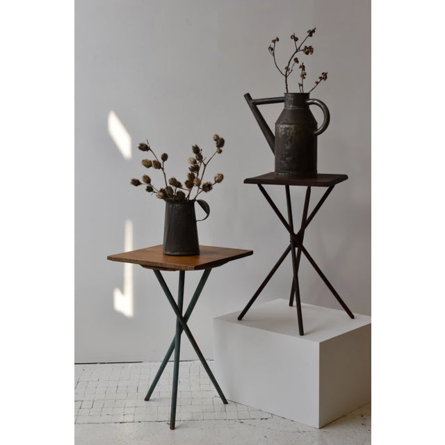 Antique Curly Maple Accent Table With Turquoise-Painted Tripod Base, Circa Early 20th Century For Sale - Image 4 of 17