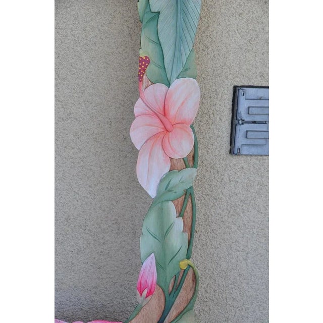 Balinese Wooden Frame With Relief Carvings of Coconut and Hibiscus Trees For Sale In San Francisco - Image 6 of 12
