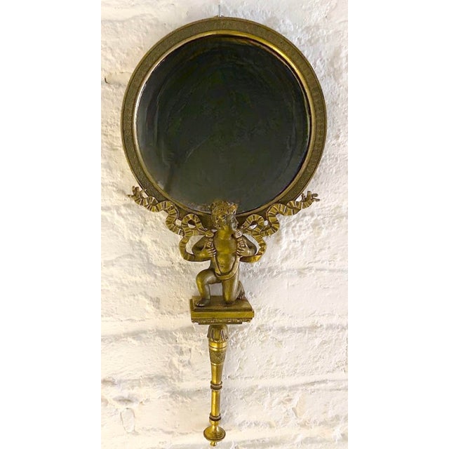 19thC French Neoclassical Bronze Gold Vanity Hand Mirror 1pc For Sale - Image 12 of 12