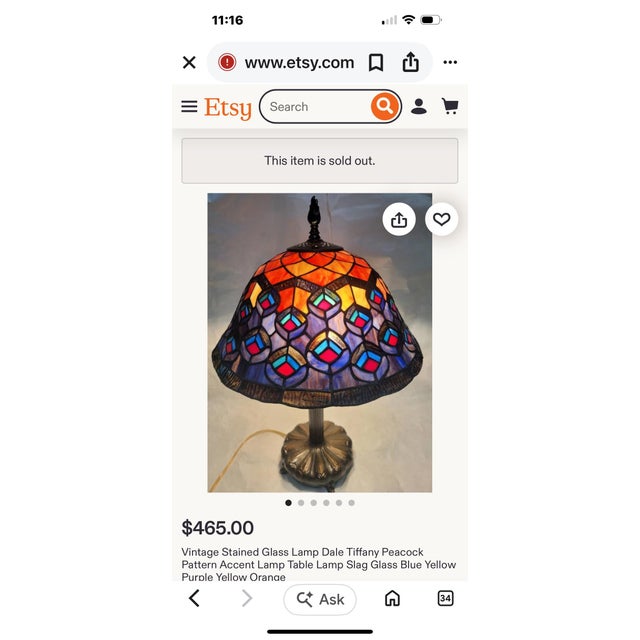 1990s Authentic Dale Tiffany Stained Glass Peacock Table Lamp Bronze Signed Pull Chain For Sale In Miami - Image 6 of 8