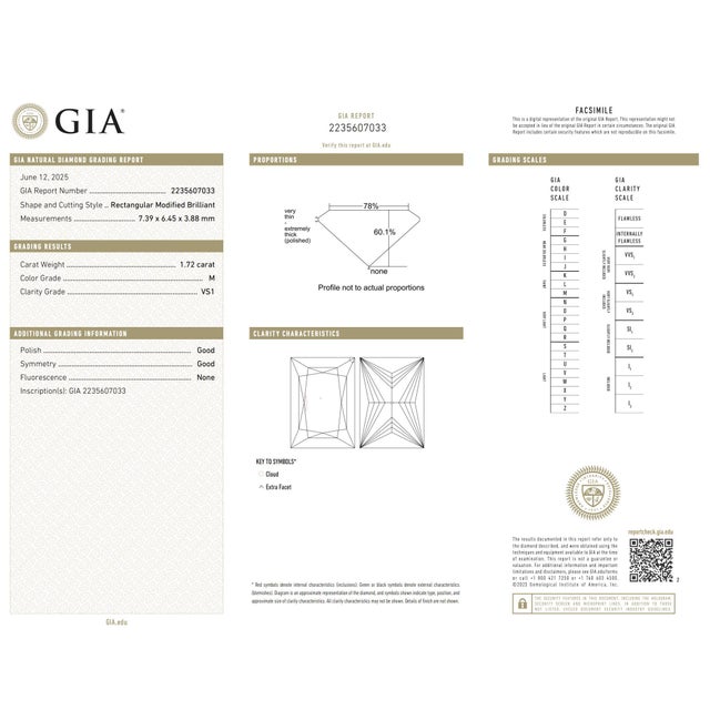 Metal Vintage Gia 1.72 Carat Rectangular Cut Diamond 14k White Gold Ring, Size 5.25 For Sale - Image 7 of 8