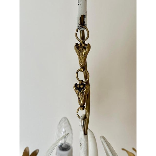 Gold Hollywood Regency Cream and Gilt 3-Arm Chandelier with Floral Details, 1970 For Sale - Image 8 of 15