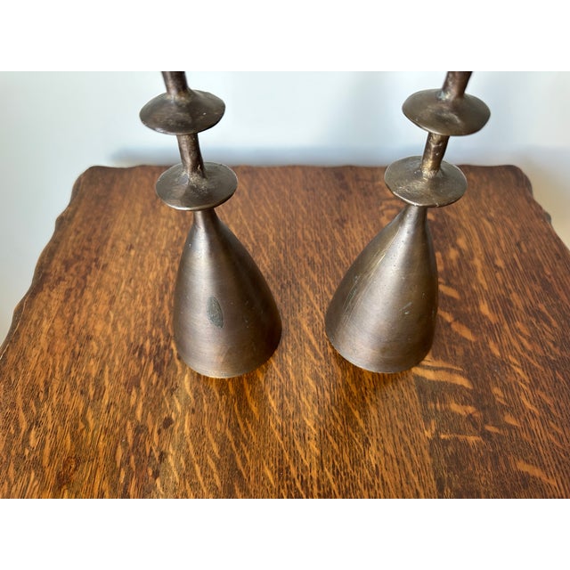 Large Vintage Brutalist Hand Forged Brass Candlesticks, 1960s, Set of 2 For Sale - Image 16 of 17