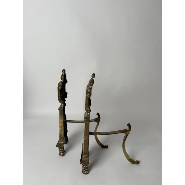 Brass Andirons with the Knights Templar Flower, 1850s, Set of 2 For Sale - Image 4 of 15
