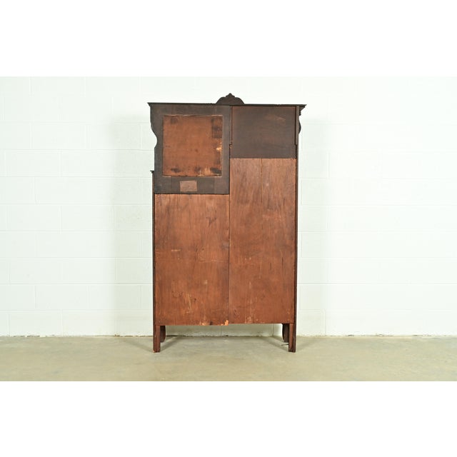 Early Baker Furniture Antique Victorian Carved Tiger Oak Side-by-Side Bookcase With Drop Front Secretary Desk, Circa 1900 For Sale - Image 15 of 17