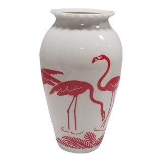 Mid Century Pink Flamingo Milk Glass Vase by Anchor Hocking Vitrock For Sale