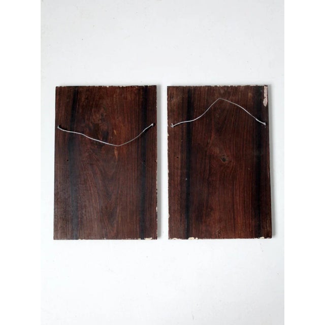 Wood Vintage Floral Goddess Etched Wood Plaque Wall Hangings Pair For Sale - Image 7 of 8