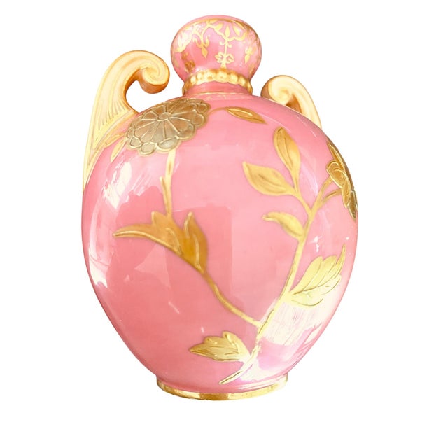 English Antique Royal Crown Derby Gilt Pink Amphora Vase 4 Inch High England For Sale - Image 3 of 11